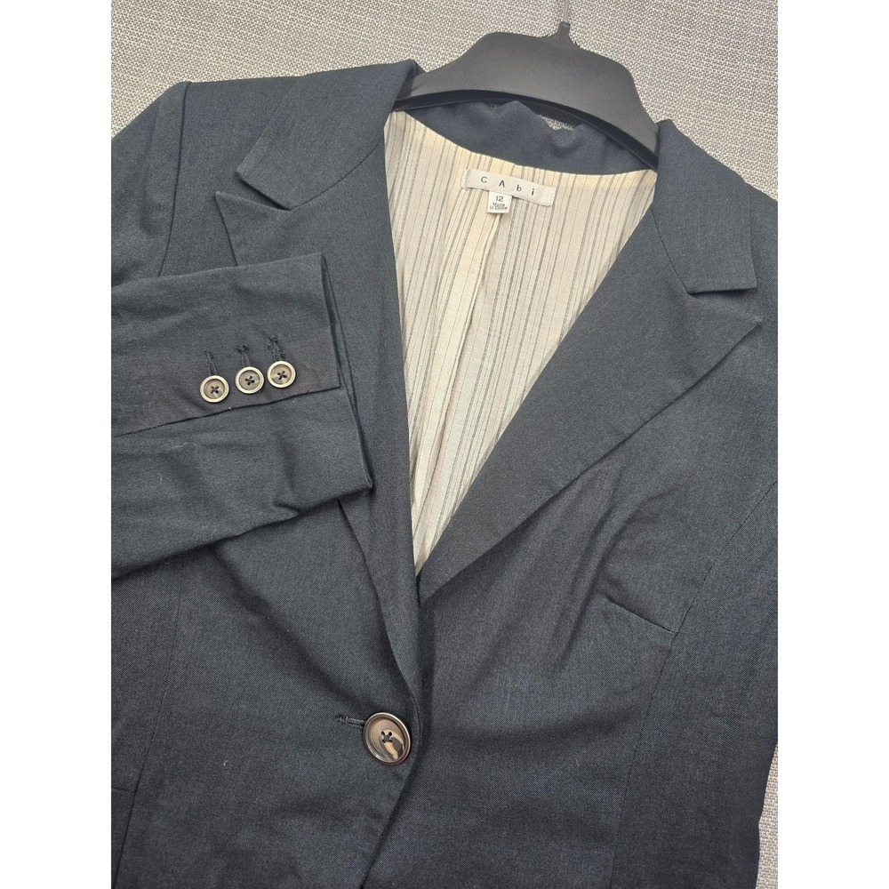 CAbi Blazer Womens 12 Gray Tiered Peplum Hem Lined Stretch Workwear Jacket